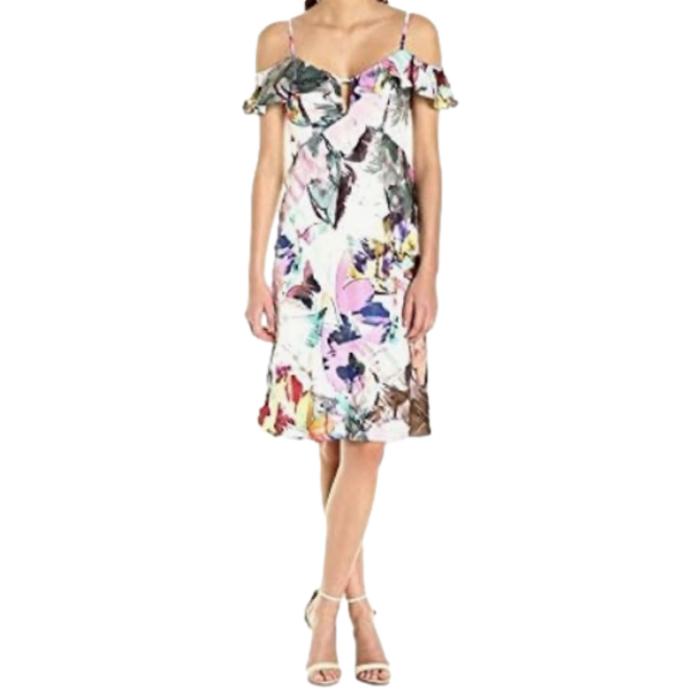 Black Halo Lola Floral Size 2 Slip Dress Cold-Shoulder Sheath EUC